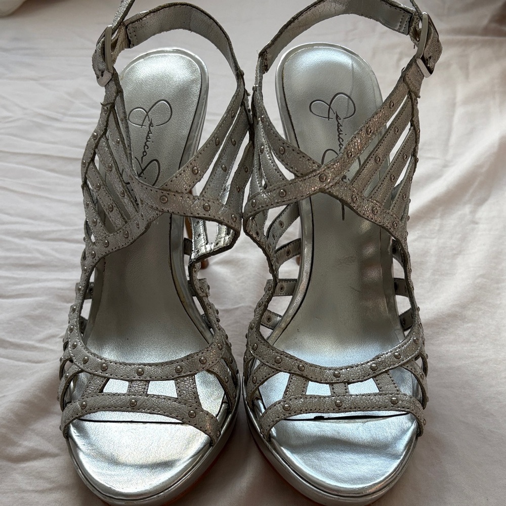 Jessica Simpson Silver Studded Strappy Heels